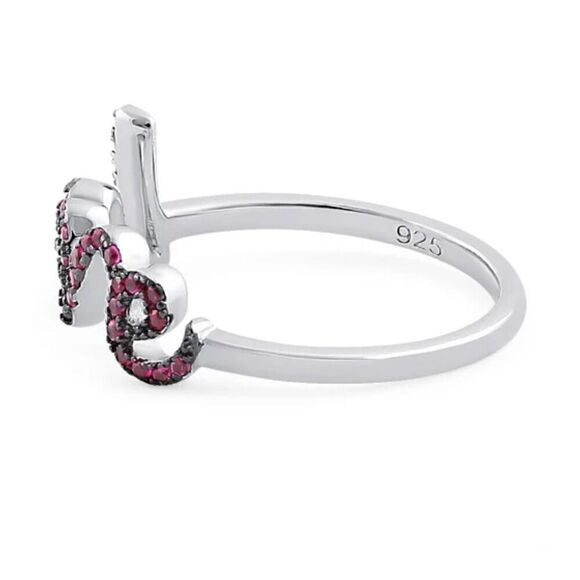 New Sterling Silver Love Script Ruby CZ Ring - Picture 4 of 4